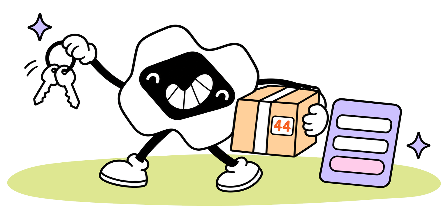 Maskot Macaly odnáší z Base44 složku s kódem projektu.